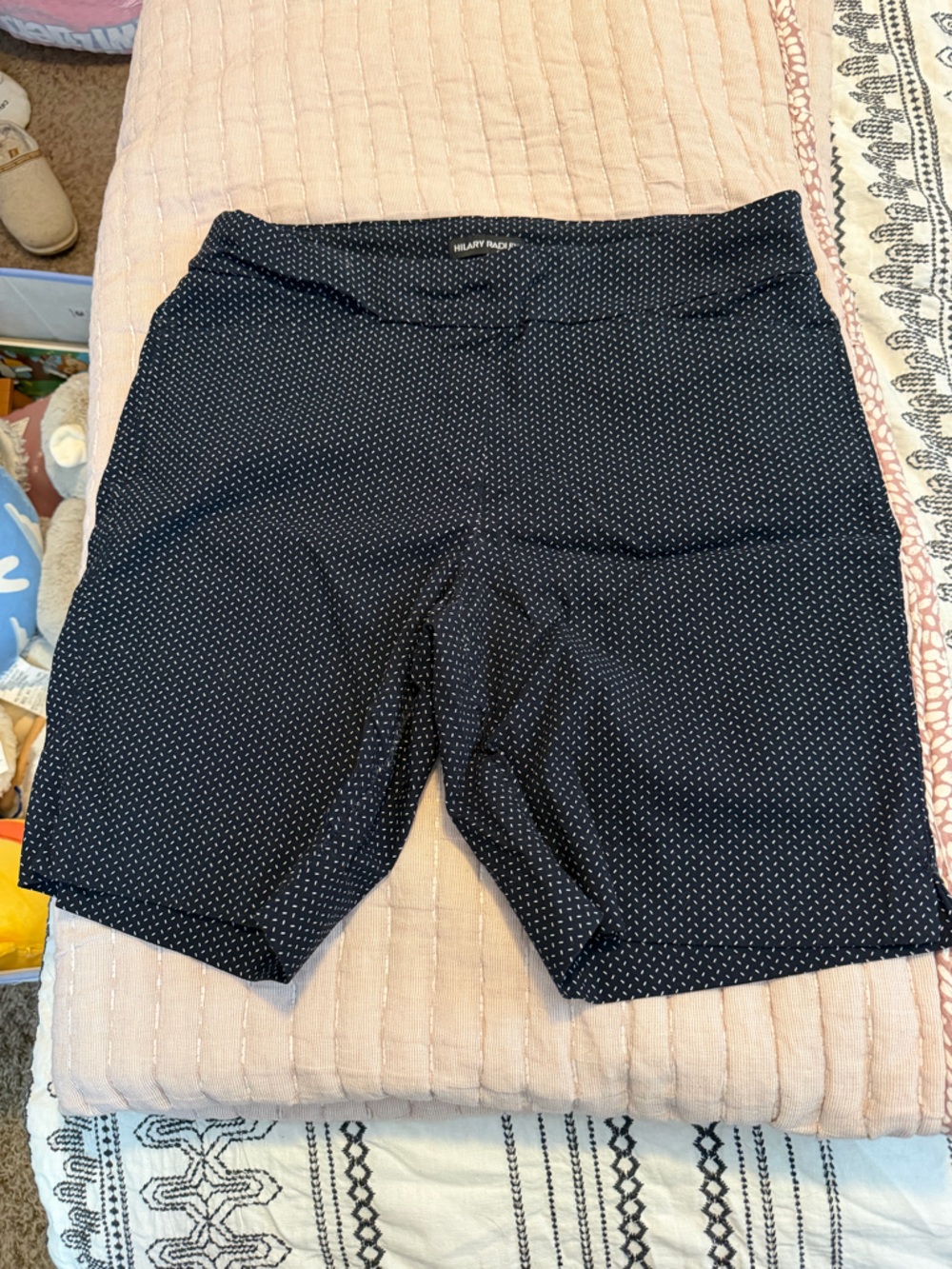 Hilary Radley Shorts pair Navy with White Micro-Dash Print and Black